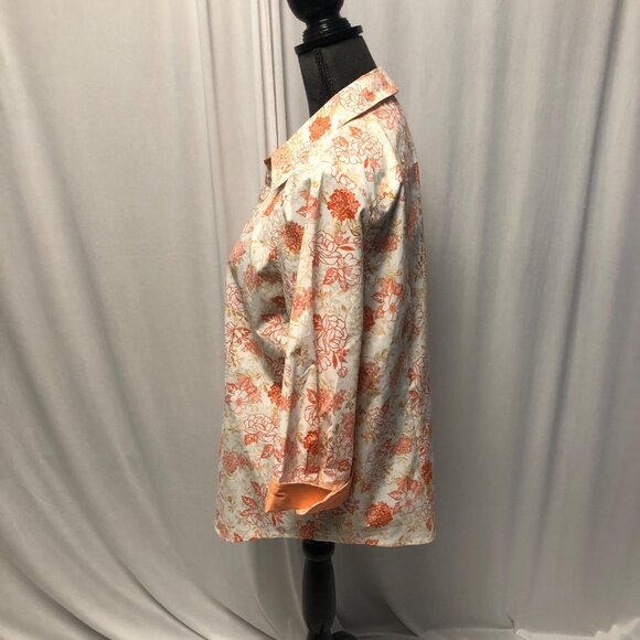 Studio Works Shirt Womens Size Large Orange Floral Wrinkle Free Blouse NEW - Picture 2 of 8